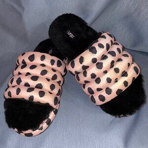 UGG Pink Cheetah Sheepskin Platform Sandal MAXI SLIDE, S/N 1127074, Womens 9